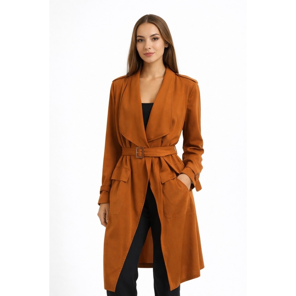 Zara Trafaluc Outerwear Rust Brown Long Sleeve Duster Trench Coat Size S